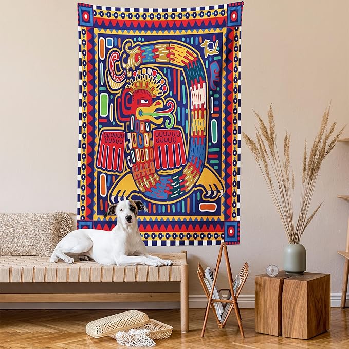 Ambesonne Mexican Tapestry, Culture Pattern Colorful Artwork Abstract Snake in Vivid Folk Style, Wall Hanging for Bedroom Living Room Dorm Decor, 40" X 60", Mustard Orange