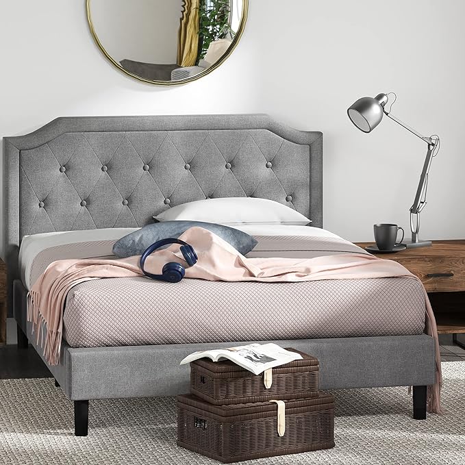 ZINUS Kellen Upholstered Scalloped Platform Bed Frame, Mattress Foundation, Wood Slat Support, No Box Spring Needed, Easy Assembly, Full