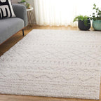 SAFAVIEH Arizona Shag Collection Area Rug - 6'7" x 9'2", Ivory & Beige, Moroccan Design, Non-Shedding & Easy Care, 1.6-inch Thick Ideal for High Traffic Areas in Living Room, Bedroom (ASG741A)