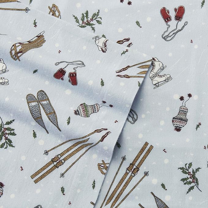 Eddie Bauer - Queen Sheets, Cotton Flannel Bedding Set, Brushed For Extra Softness, Cozy Home Decor (Snow Days, Queen)