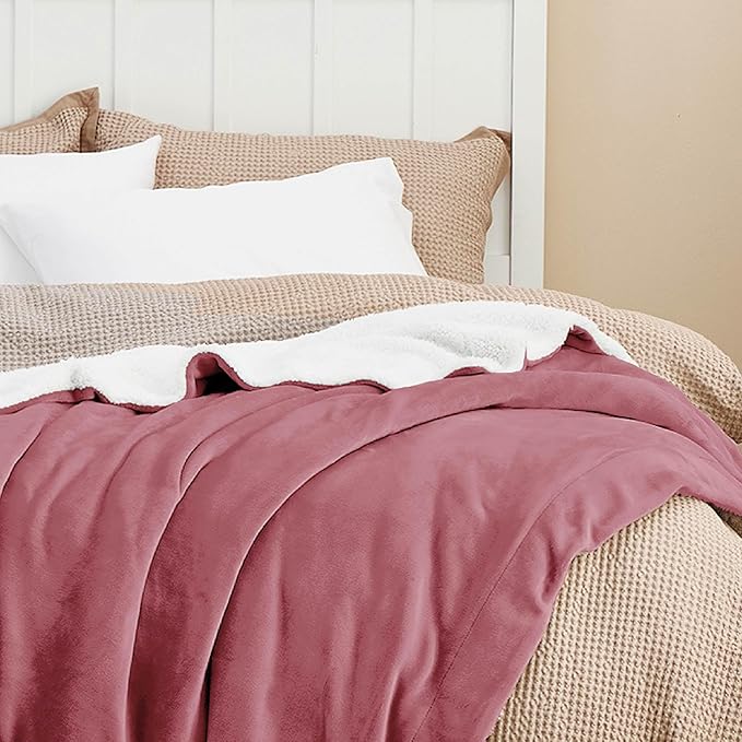 Bedsure GentleSoft Sherpa Fleece Blankets King Size for Bed - Thick and Warm Throw for Girls and Women, Soft Fuzzy Plush King Blanket for Winter, Dusty Rose, 108x90 Inches