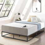 Mellow Modernista Low Profile 10 Inch Metal Platform Bed Frame with Classic Wooden Slat Support Mattress Foundation (No Box Spring Needed), Twin, Black