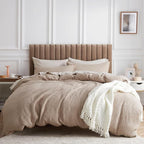 Bedsure 100% Cotton Duvet Cover King Size with Fitted Sheet - 4 Pieces Khaki Waffle Weave Bedding Set, GentleSoft™ and Breathable, Includes 1 Duvet Cover 104x90, 1 Fitted Sheet, 2 Pillow Shams