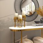CosmoLiving by Cosmopolitan Aluminum Metal Abstract Decorative Candle Holder Melting Drip Candle Stand, Set of 3 Candlestick Holder 12", 10", 8"H, Gold