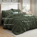 Bedsure California King Comforter Set Olive Green - Bed in a Bag Cal King Bedding Set 7 PCS, GentleSoft™ Pintuck Bed Set Gift for Family, Pinch Pleat Green Comforter with Sheets, Pillowcases & Shams