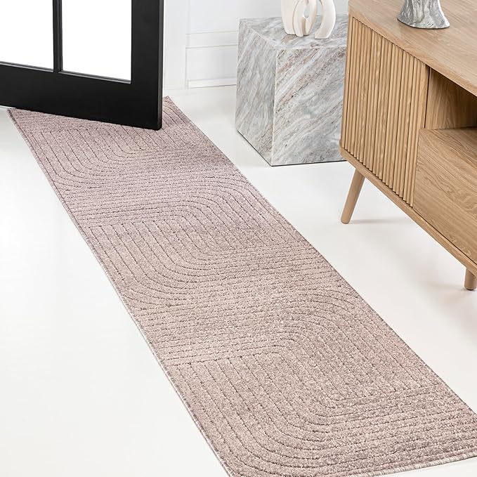 Eyely NCS101C-28 Odense High-Low Minimalist Angle Geometric Light Taupe 2 ft. x 8 ft. Indoor/Outdoor Runner Rug, for Home, Backyard, Patio, Porch, Bedroom, Kitchen, Living Room