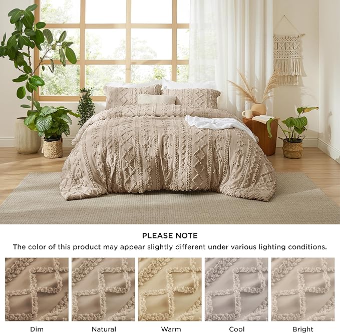 Bedsure Tufted Boho Comforter Set California King Size - Khaki Boho Bed Set, GentleSoft™ 3 Pieces Farmhouse Shabby Chic Embroidery Bedding, Gifts for Woman, Soft Jacquard Comforter for All Seasons