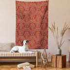 Lunarable Paisley Tapestry Twin Size, Vibrant Colored Pattern with Various Oriental Design Elements Boho Influence, Wall Hanging Bedspread Bed Cover Wall Decor, Twin Size, Ruby, 68" Width x 88" Length