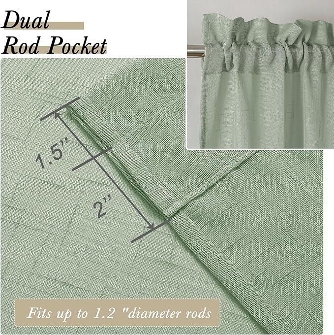 Aiyufeng Sage Green Sheer Curtains 72 inches Long 2 Panels, Fresh Textured Semi Sheer Green Curtains Linen Breathable Elegant Door Curtains & Drapes for Farmhouse/Living Room/Kitchen, 40Wx72L inch