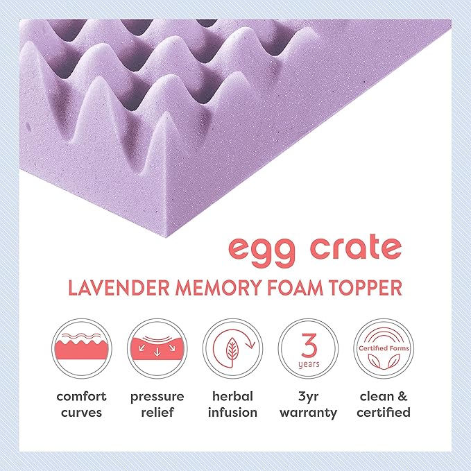 Best Price Mattress 4 Inch Egg Crate Memory Foam Mattress Topper with Soothing Lavender Infusion, CertiPUR-US Certified, Dorm Essentials, Twin