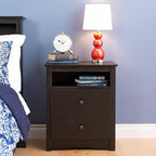 Prepac Sonoma Traditional Tall Nightstand Side Table with 2 Drawers and Open Shelf, Functional Bedside Table 16" D x 23.25" W x 28" H, Washed Black, HDC-2428-V