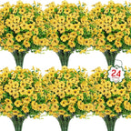 Ouddy Decor 24 Bundles Artificial Flowers for Outdoors Fake Silk Flowers UV Resistant Faux Plastic Plants for Spring Summer Garden Porch Window Box Table Vase Home Indoor Outdoor Decoration, Yellow