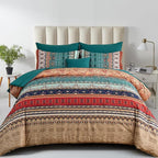 Boho King Size Comforter Set 8 Pieces,Green and Brown Bohemian Striped Bed in a Bag,Floral Soft Microfiber Bedding Comforter Set