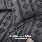 Bedsure Tufted Boho Comforter Set Full Size - Dark Grey Boho Bed Set, GentleSoft™ 3 Pieces Farmhouse Shabby Chic Embroidery Bedding, Gifts for Woman, Soft Jacquard Full Comforter for All Seasons