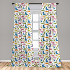 Ambesonne Dino Window Curtains, Cartoon Style Colorful Dinosaurs T-Rex Triceratops Prehistoric Reptile Wildlife, Lightweight Decor 2-Panel Set with Rod Pocket, Pair of - 28" x 84", Blue Green