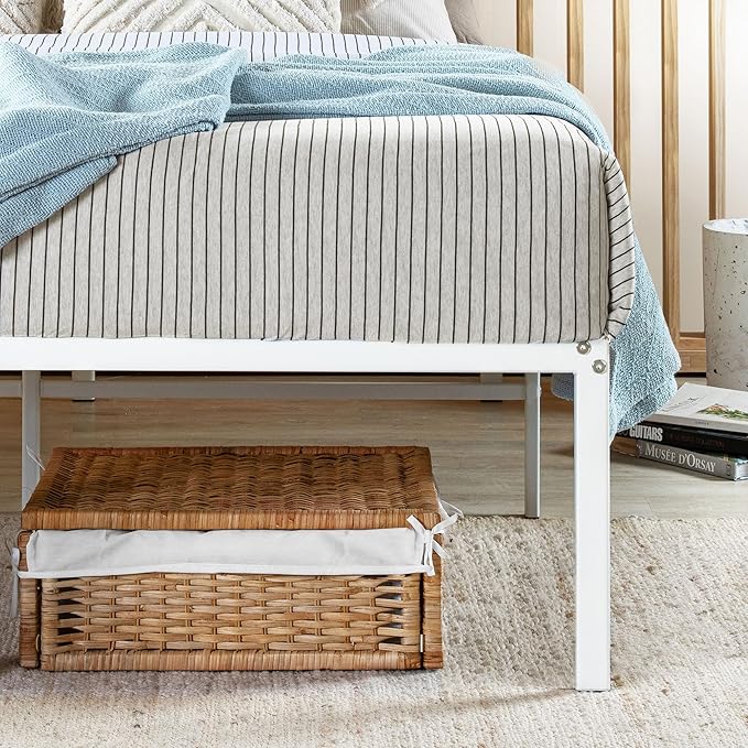 Best Price Mattress 18 Inch Metal Platform Bed Frame, Heavy Duty Steel Slats, White, Twin