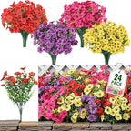 24 Bundles Artificial Flowers for Outdoor Indoor Garden Home Decoration, Look Real for Front Door Porch Patio Yard Balcony, Faux Flower Daisy with Eucalyptus Leaves Fake Plants, 4 Colors