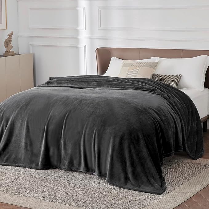 Bedsure GentleSoft Fleece Blanket California King Size Charcoal - Lightweight Plush Fuzzy Cozy Soft Bed Blankets, 102x96 inches