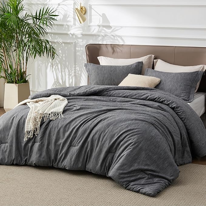 Bedsure Twin/Twin XL Comforter Set - Charcoal Grey Soft Bedding for All Seasons, Cationic Dyed Bed Set, 2 Pieces, 1 Twin Size Comforter (68"x88") and 1 Pillow Sham (20"x26"+2")