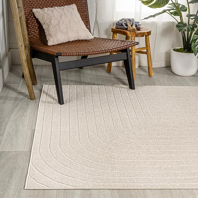 Eyely NCS101A-5 Scandinavian Odense Minimalist Angle Geometric Indoor Area Rug, Modern, Contemporary, Coastal, Bohemian, Bedroom, Kitchen, Living Room, Non Shedding, Ivory/Cream, 5' x 8'
