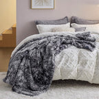 Bedsure GentleSoft Sherpa Fluffy Blanket Twin Size - Fleece Warm and Cozy Throw for Women Gift, Plush & Fuzzy Faux Fur Christmas Blanket for Couch, Sofa, Bed Decor, Tie Dye Design, Grey, 60x80 Inches