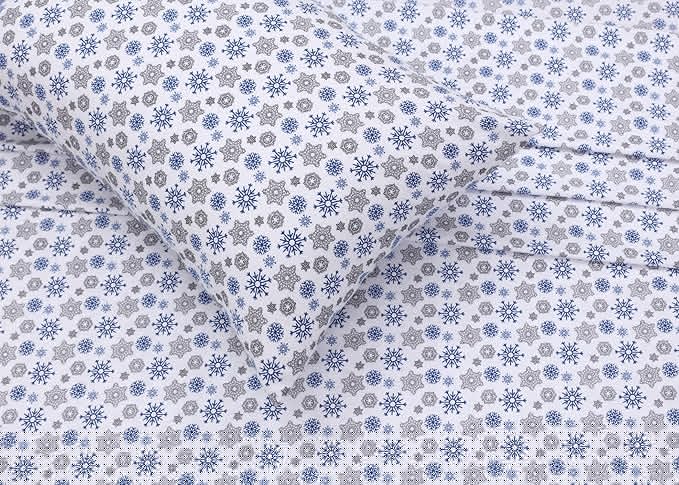 RUVANTI Flannel Sheets Queen Size - 100% Cotton Double Brushed Bed Sheets, Deep Pockets 16 Inches Queen Sheet Set, All Seasons Breathable & Extra Soft - Warm & Cozy, 4 Piece, Snow Flake Grey