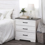 Prepac Rustic Ridge Farmhouse 3-Drawer Nightstand, Chest of Drawers for Bedroom, Wooden Bedroom Dresser with 3 Storage Drawers, 16.25in x 27.5in x 26.75in, Washed White