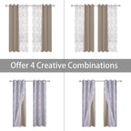 BONZER Mix and Match Curtains - 2 Pieces Branch Print Sheer Curtains and 2 Pieces Blackout Curtains for Bedroom Living Room Grommet Window Drapes, 37x84 Inch/Panel, Taupe, Set of 4 Panels