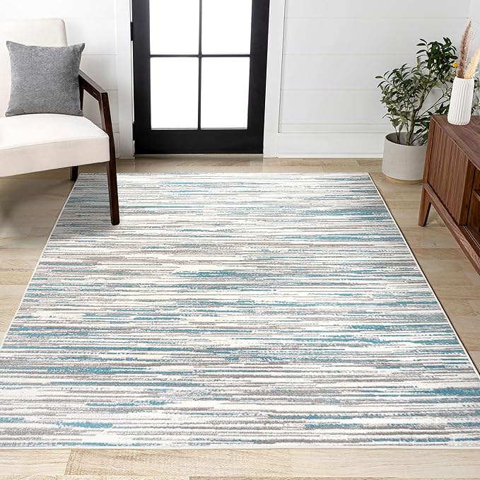 JONATHAN Y Speer Abstract Linear Stripe Gray/Blue Indoor Area Rug, 3x5, Contemporary, Rustic, Easy-Cleaning for Living Room, Bedroom, Kitchen, Pet Friendly, Non-Shedding (LUX106A-3)