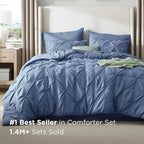 Bedsure Twin Comforter Set Slate Blue - Bed in a Bag Twin Size Bedding 5 Pieces, GentleSoft™ Pintuck Bed Set Gift for Family, Pinch Pleat Slate Blue Comforter with Sheets, Pillowcase & Sham