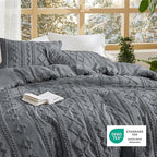 Bedsure Tufted Boho Comforter Set King Size - Grey Boho Bed Set, GentleSoft™ 3 Pieces Farmhouse Shabby Chic Embroidery Bedding, Gifts for Woman, Soft Jacquard King Comforter for All Seasons