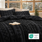 Bedsure Tufted Boho Comforter Set Queen Size - Black Boho Bed Set, GentleSoft™ 3 Pieces Farmhouse Shabby Chic Embroidery Bedding, Gifts for Woman, Soft Jacquard Queen Comforter for All Seasons