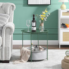 VECELO Round Side/End Table with Fabric Storage Basket，Metal Anti-Rust and Waterproof Small Bedside Nightstand with Removable Tray Top for Living Room，Balcony & Laundry，Dark Green /2pcs with Basket