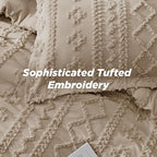 Bedsure Tufted Boho Comforter Set Full Size - Khaki Boho Bed Set, GentleSoft™ 3 Pieces Farmhouse Shabby Chic Embroidery Bedding, Gifts for Woman, Soft Jacquard Full Comforter for All Seasons
