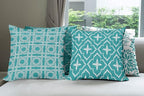 Ambesonne Vintage Throw Pillow Cushion Case Pack of 4, Monochrome Design Grid Trellis Quatrefoil Mesh and Dahlia Flowers Modern Print, Modern Accent Double-Sided Digital Printing, 24", Teal and White