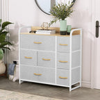 YITAHOME 7 Drawer Dresser, Storage Organizer with Shelves, Fabric Dresser, Chest of Drawers, Living Room, Closets, Sturdy Steel Frame, Wooden Top, Easy Pull Fabric Bins