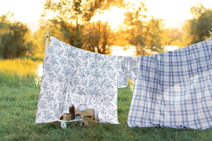Laura Ashley - Flannel Sheets Full Size, Anti-Pilling & Wrinkle Resistant Cotton, Touchably Soft for All-Season Comfort - Bed Sheets with Matching Pillowcases & Fitted Sheet (Mulholland Plaid Blue)