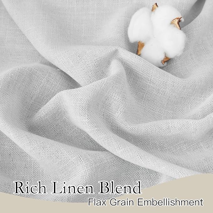 RYB HOME Linen Blended Curtains for Kitchen Dining Room, Elegant Farmhouse Style Light Filtering Half Privacy Wrinkle Resistance Sheer Drapes for Bedroom, Dove Grey, W 60 x L 90, 1 Pc