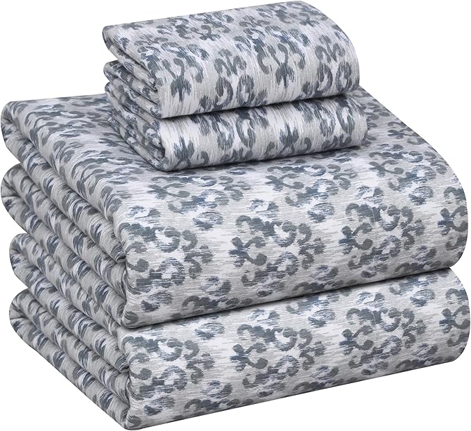 RUVANTI Flannel Sheets Full Size - 100% Cotton Double Brushed Bed Sheets Set, Deep Pockets 16 Inches, All Seasons Breathable & Extra Soft Full Sheets, Warm & Cozy, 4 Piece, Damask