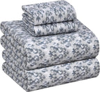RUVANTI Flannel Sheets Queen Size - 100% Cotton Double Brushed Bed Sheets, Deep Pockets 16 Inches Queen Sheet Set, All Seasons Breathable & Extra Soft - Warm & Cozy, 4 Piece, Damask