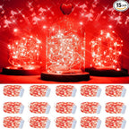 15 Packs 20 Led Red Fairy Lights Battery Operated 6.6ft Silver String Lights Waterproof Firefly Starry Light for Bedroom Dorm DIY Table Centerpieces Halloween Christmas Party Decor
