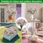 Ouddy Decor 24 Bundles Artificial Flowers for Outdoors Fake Silk Flowers UV Resistant Faux Plastic Plants for Spring Summer Garden Porch Window Box Table Vase Home Indoor Outdoor Decoration, Pink