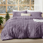 Bedsure Tufted Boho Comforter Set Queen Size - Grayish Purple Boho Bed Set, GentleSoft™ 3 Pieces Farmhouse Shabby Chic Embroidery Bedding, Gifts for Woman, Jacquard Queen Comforter for All Seasons