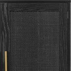 Finnhomy 4 Door Sideboard Buffet Cabinet, Kitchen Storage Buffet with Black Painted Rattan Decorated Doors, Cupboard Console Table, Boho Accent Liquor Cabinet, 62.3X 15.7X 34.6 Inches, Full Black