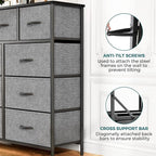 OLIXIS Dresser for Bedroom, 9 Storage Drawers, Tall Large Fabric Storage Tower Organizer, Chest of Drawers with Metal Frame Wooden Top for Nursery, Closet, Living Room, Entryway, Classic Grey