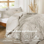 Bedsure Tufted Boho Comforter Set Oversized King - Linen Boho Bed Set, GentleSoft™ 3 Pieces Farmhouse Shabby Chic Embroidery Bedding, Gifts for Woman, Soft Jacquard Comforter for All Seasons