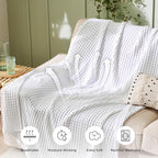 Bedsure Cooling Cotton Waffle Full Size Blanket - Lightweight Breathable Blanket of Rayon Derived from Bamboo for Hot Sleepers, Luxury Throws for Bed, Couch and Sofa, White, 80x90 Inches