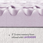 Mellow 3 Inch 5-Zone Memory Foam Mattress Topper, Soothing Lavender Infusion, Dorm Essentials, King