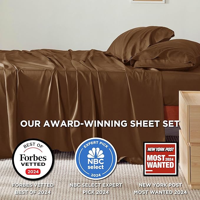 Bedsure Full Size Bed Sheets, Cooling Sheets, Rayon Derived from Bamboo, Breathable & Soft, Deep Pocket Up to 16 Inches, Hotel Luxury Silky Bedding for Hot Sleepers, Brown