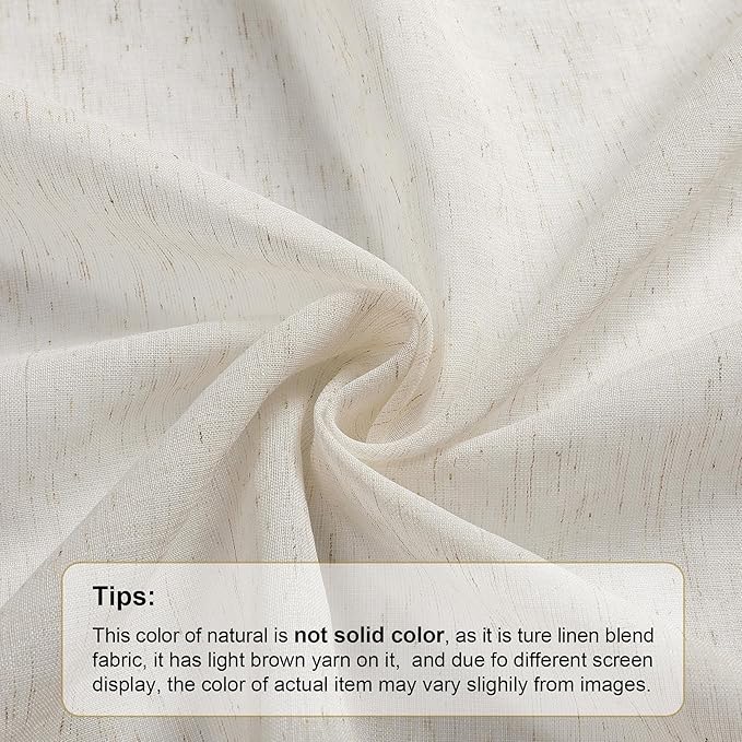 OWENIE Linen Blend Sheer Curtains 84 inches Long 2 Panels Set for Bedroom, Natural Linen Light Filtering Semi Sheer Cutain for Living Room Rod Pocket Drapes, 2pcs, Each 40 W x 84 L